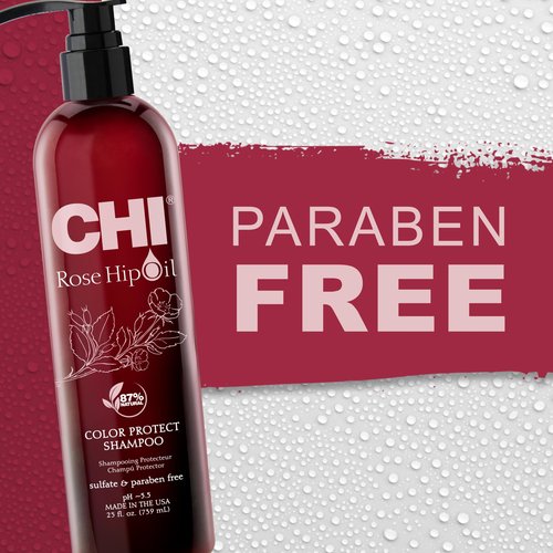 CHI Rosehip Oil Protecting Shampoo, Gently Cleanses Color-Treated Hair & Helps Retain Color, Sulfate, Paraben, & Cruelty-Free, 25 Oz