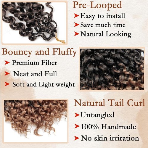 Gogo Curl Crochet Hair 8 Packs Ocean Wave Beach Curl Crochet Hair Pre Looped Long Deep Wave Hair Extension Synthetic Braiding Hair for Women Natural Black 24 Inch 1B/27