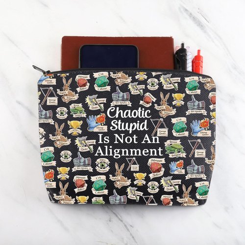 CYTING Funny RPG Cosmetic Bag Chaotic Stupid Is Not An Alignment Dice Makeup Bag D Gamer Gift