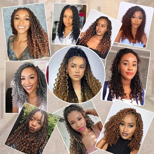 Boho Box Braids Crochet Hair 16 Inch Goddess Braids Crochet Hair Pre Looped Boho Crochet Braids with Curly Ends, Bohemian Box Crochet Braids for Black Women Knotless Synthetic Hair Extensions(1B-4-30)