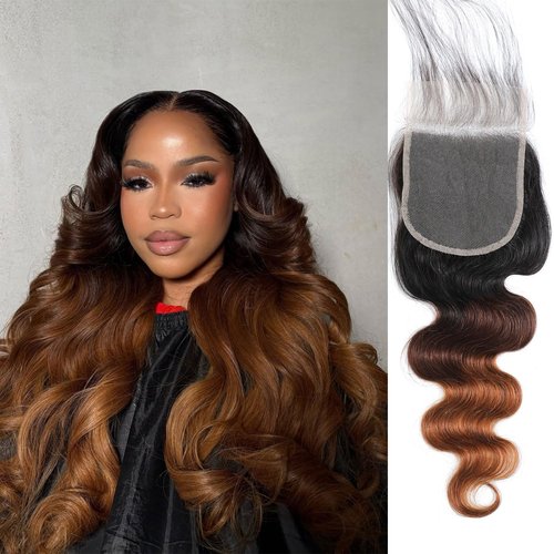 DSEKCAIN Ombre T1B/2/30 5x5 Lace Closure Body Wave Chestnut Brown Color 5x5 Transparent Lace Clsoure 100% Real Human Hair 12 Inch 150% Density