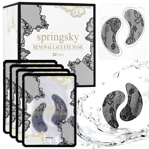 SPRINGSKY Under Eye Patches,Lace Eye Mask for Puffy Eyes and Dark Circles,Collagen Skin Care Products,Hydrating,Smoothing,Anti-Aging Eye Patch for Under Eye Bags（24 Pairs）