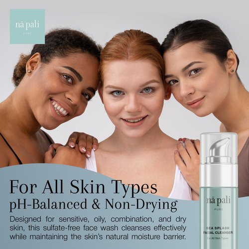 Na Pali Pure Sea Splash Facial Cleanser Hydrating Face Wash with Dead Sea Salts, Algae, Aloe & Green Tea – Gentle, pH-Balanced Daily Cleanser for All Skin Types – 6.7 fl oz