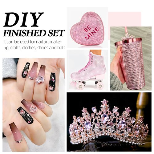 Meibite Pink Flatback Rhinestones, Glass Rhinestones for Nail Art and Craft, Glue Fix, Loose Crystal Gemstones(Pink, SS20, 2880pcs, 4.6-4.8mm)