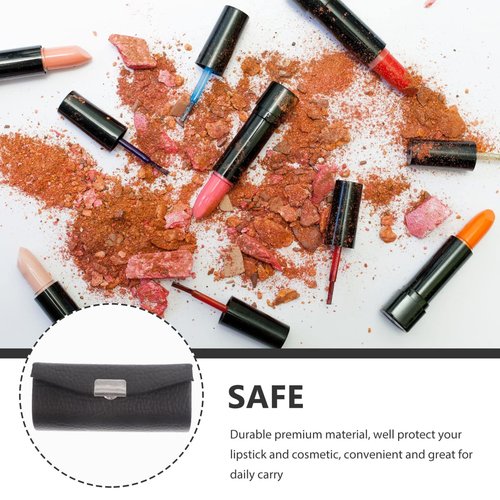 Beavorty Purse Holder PU Leather Lipstick Case with Mirror Lipstick Holder Portable Lip-Balm Organizer Travel Cosmetic Containers for Lip-Balm Gloss Black Small Stand