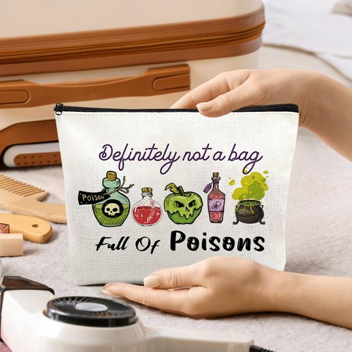 VeloKomo Poison Cosmetic Bag Gifts - Portable Waterproof Makeup Bags Definitely Not a Bag Full of Poisons Personalized Spooky Witchy Birthday Gift for Evil Villain Queen Zipper Pouch for Movie Fan