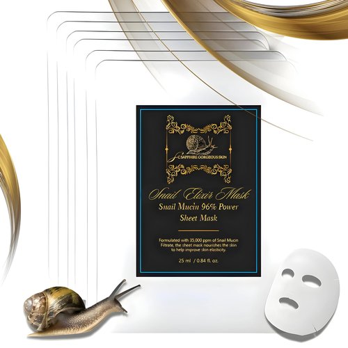 Snail Mucin Sheet Mask | Renewal Elixir Face Masks Skincare | 96% Power Snail Essence Serum for Skin Repair & Hydration | Treats Photo-Aged Skin | Not Tested on Animals | Korean Skin Care