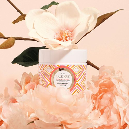 LaLicious Peachy Keen Extraordinary Whipped Sugar Scrub - Limited Edition Exfoliating Body Scrub with Creamy Peach & Jasmine Petals for Spring (16oz)