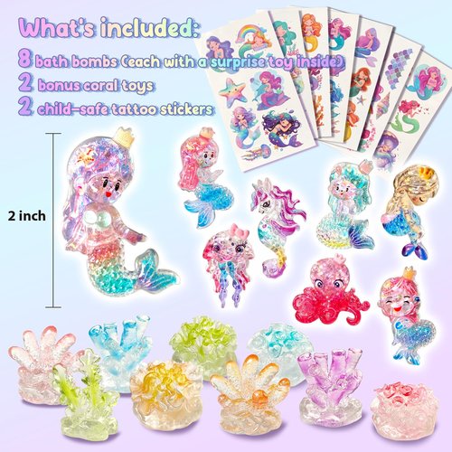 Mermaid Bath Bombs for Kids with Surprse Inside, 8PK XXL Kids Bath Bombs Gift Set for Girls, Birthday Gifts, Mermaid Party Favors, Princess Gift Box
