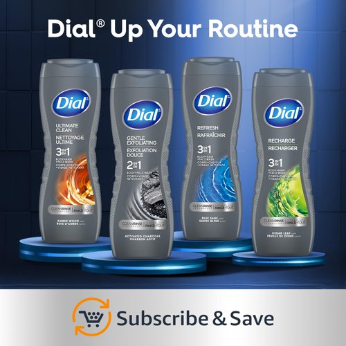 Dial Men 3 in 1 Body, Hair and Face Wash, Soothe, 16 Fl Oz, Pack of 4, Infinite Fresh Scent, Cleanses Deep + Gentle on Skin with Clean Rinse Technology