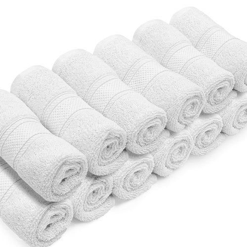 MoNiBloom 12-Piece 100% Cotton Face Wash Cloth Set for Bathroom Home Hotel Spa Gym Yoga Shower Highly Absorbent Ultra Soft Quick-Dry (White)
