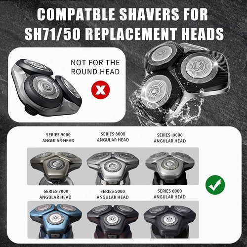 SH71/50 Shaving Heads Compatible with Phili*s Shavers Series S5000 (S5XXX),S7000 (S7XXX) for SH60/70 and SH70/70 (Black)