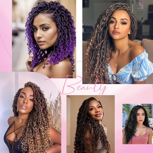 Aipin Goddess Locs Crochet Hair 18 Inch Boho River Locs Hippie Wavy Crochet With Curly Hair In Middle And Ends Braids Hair Extensions (7Packs,18 inch, 3T1B/30/27)