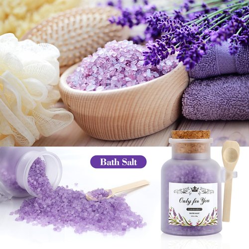 Whisysher Gift Basket for Women, Unique Relaxing Spa Birthday Gift Box, Purple Ceramic Mug, Lavender Scented Candle, Bath Bombs, Salt, Loofah Sponge