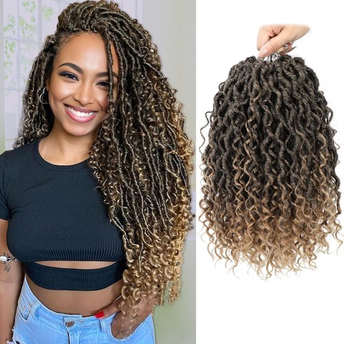 Callia Faux Locs Crochet Hair 14 Inch 8 Packs Goddess Locs Crochet Hair for Black Women Pre Looped Boho Faux Locs with Curly Ends T27