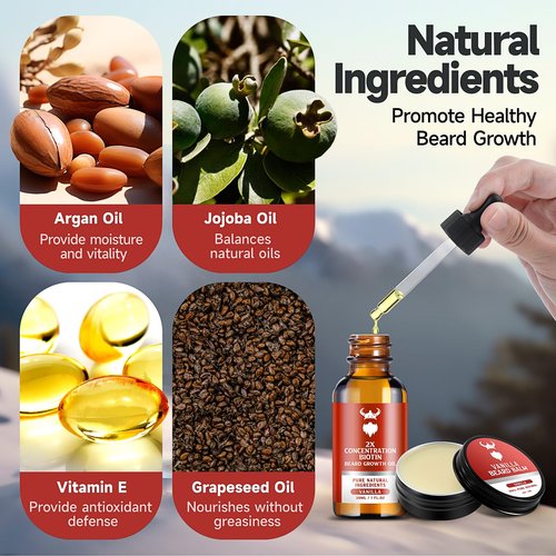 MistySprite Beard Growth Kit - 2X Concentration Biotin for Men, Natural Ingredients with Argan Oil, Jojoba Oil and Vitamin (Vanilla)