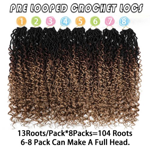 24 Inch Ombre Goddess Locs Crochet Hair 8 Packs Faux Locs Crochet Hair for Women 3 Tone River Locs Hair with Curly Ends Synthetic Style (#1B/30/27)