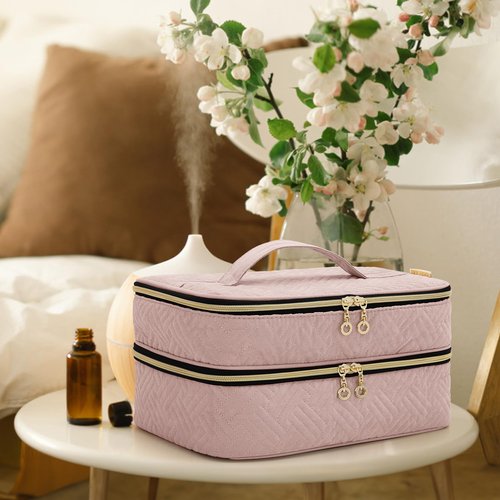 BAFASO Essential Oil Storage Case Holds 40 Bottles (5ml-30ml), Essential Oil Organizer with Tool Storage Sections (Bag Only), Pale Rose