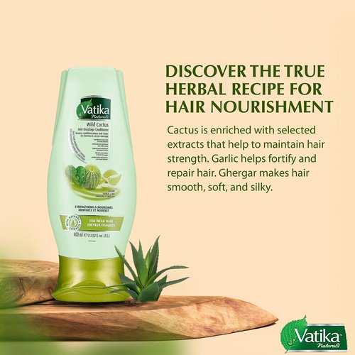 Vatika Naturals Cactus Shampoo, Conditioner & Hair Oil Combo – Strengthens Weak Hair, Reduces Breakage, Deep Hydration & Damage Repair with Cactus & Henna for Smooth, Healthy Hair, 400ml
