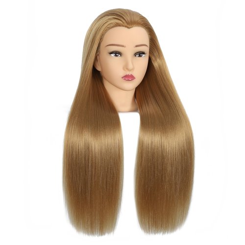 Mannequin Head with Hair 28“ Human Hair,Manikin Head Hairdresser Training Head Cosmetology Doll Head for Styling Braiding Practice with Clamp Stand