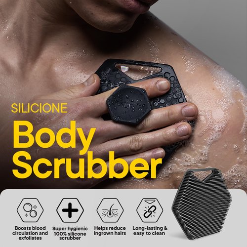 TOOLETRIES Body Scrubber 2.0 & Shower Hook - Silicone Scrubber for Cleaning and Exfoliating with Storage Hook - Extra Long Bristles with Ergonomic Handle, Long-Lasting & Easy to Clean