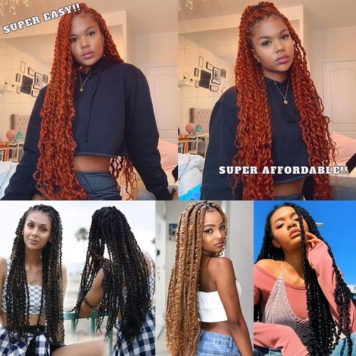 ZRQ 7Packs 30 Inch Copper Red Passion Twist Hair Water Wave Crochet Hair, for Butterfly Locs Hair Ginger Bohemian Spring Twist Hair Crochet Braids Synthetic Hair Extension #350