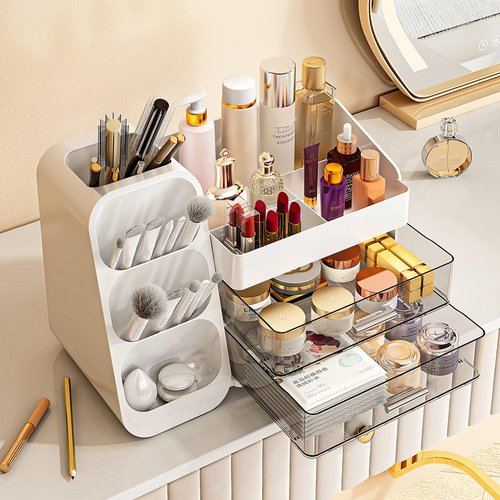 UShioart Large Makeup Organizer With Drawers Capacity Makeup Organizer,Large Vanity Top Skin Care Organizer, Perfume Skin Care Makeup Cabinet With Drawers Perfect Storage (14.5-In)