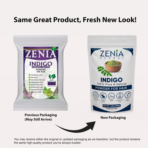 Zenia Indigo Powder (1kg) - 100% Natural Hair Dye, Permanent Color to Black, 100% Pure, No Preservatives, for Hair & Beard, Use with Henna - Value Pack