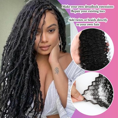 Afro Kinkys Bulk Human Hair for Dreadlocks Extensions Repair, Twist Braiding Afro Kinky Human Hair for Locs Natural Black Color 18 inches for Micro Locs Extensions 1 Pack 30 Gram（1B/18inch/30g）