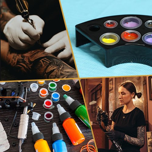 600pcs Tattoo Ink Caps with 2pcs Tattoo Ink Cups Holder - SML Mixed Size Tattoo Pigment Caps with Wide Cup Edge Ink Set Tattoo Supplies…