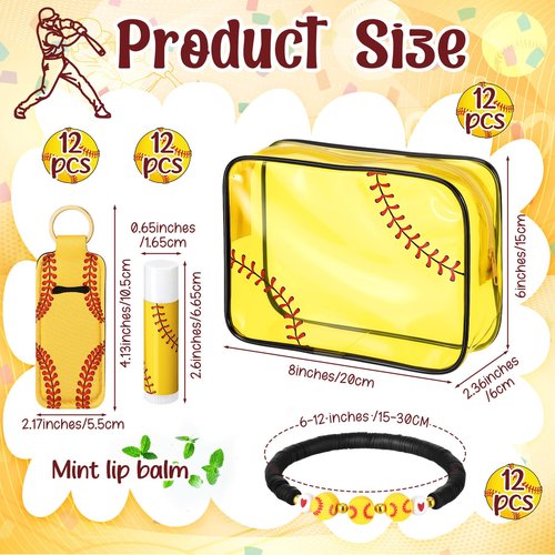 AceOrbit 60 Pcs Softball Party Favors, Softball Gifts Set Included Cosmetic Bags Polymer Clay Bracelets Lip Balms Lipstick Holder Keychains Mirrors for Women Sports Team Gifts Birthday Party Supplies