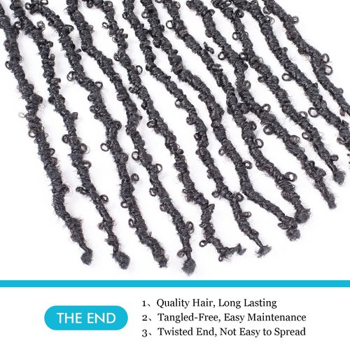 GUOHUI Butterfly Locs Crochet Hair 18 Inch Natural Black 6 Packs All Handmade Pre Looped Soft Distressed Faux Locs Braids for Women Kids (18", 1B)