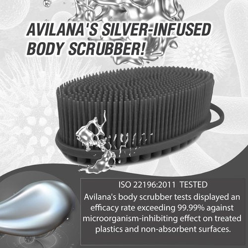 Avilana Silver-Infused Dark Gray and Marble Silicone Body Scrubber Bundle - Sleek Elegance Dual-Tone Set