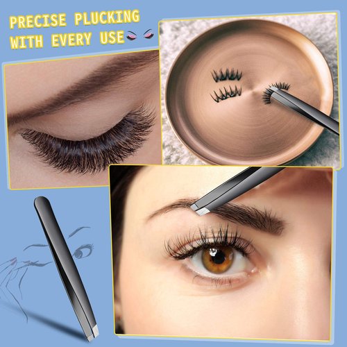 Mudder 24 Pieces Eyebrow Tweezers Bulk Stainless Steel Slanted Tip Precision Tweezers for Facial Hair, Blackhead and Tick Remover, Men and Women Professional
