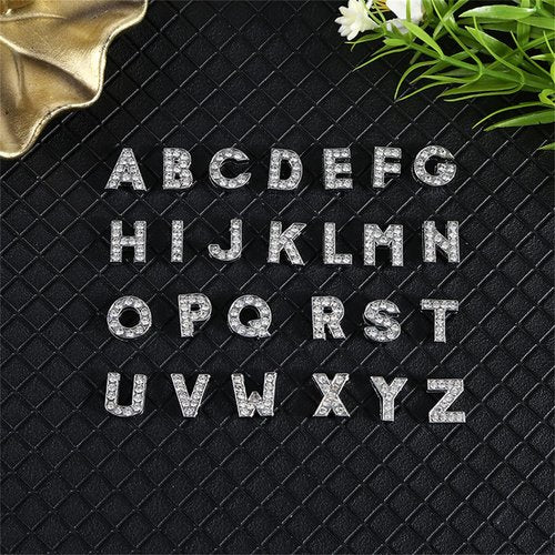 Letter Nail Charms Silver Alloy 26 Pcs, 3D Glitter Letter Charms for Nails Crystals English Alphabet Diamonds Metal Gems Nail Rhinestones Shiny Nails Art Jewels Supplies for DIY Manicure Accessories