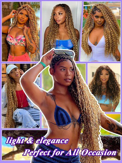 Enaiiby 4/27 Boho Human Hair Braiding Hair Bulk 50g 24 Inch, Deep Wave Ombre Honey Blonde Curly Bundles Human Hair for Boho Knotless Braids, 12A No Weft 100% Unprocessed Brazilian Virgin Hair