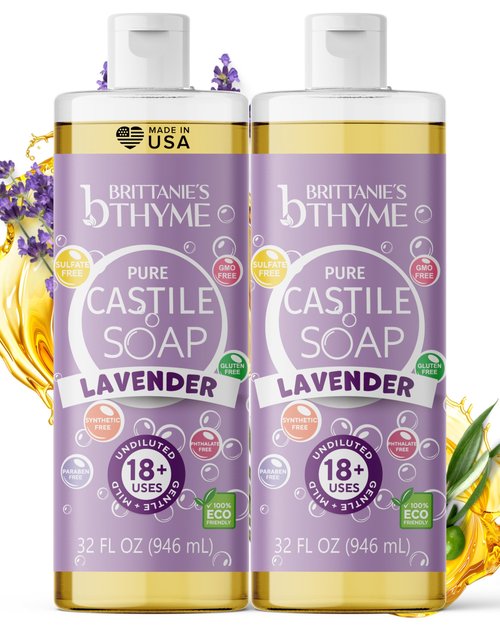 Brittanie’s Pure Castile Liquid Soap Refill, Lavender, 32 Ounce 2 Pack | Dish Soap, Hair & Body, Home, Gentle and Pure, Made with Natural Luxurious Oils, Vegan & Gluten Free Non-GMO