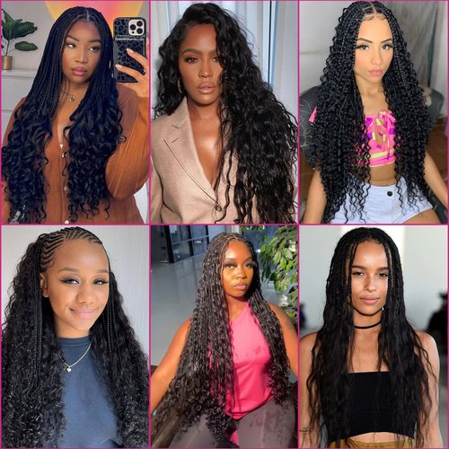 Human Braiding Hair for Boho Braids 110g 20 Inch 12A Curly Boho Hair for Braiding Knotless Deep Wave Bulk Wet and Wavy Bohemian No Weft 3 Bundles/Pack Natural Black