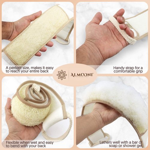 Premium Natural Egyptian Shower Loofah Sponge and Back Scrubber Back Bundle, Exfoliating Shower Loofah Body Scrubbers Buff Away Dead Skin for Smoother, More Radiant Appearance