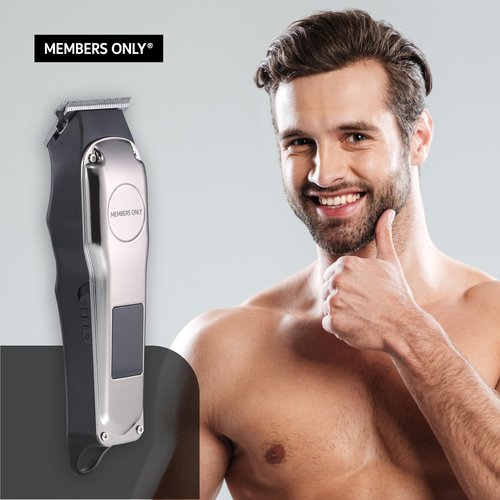 Members Only Hair Clipper, Men’s Lithium Cordless T-Blade, Stainless Steel Blades, USB Rechargeable, LED Display, 5 Comb Guides, Precision Kit for Hair Cutting and Grooming