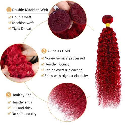 Red Curly Wave Human Hair Bundles 34 Inch Kinky Curly Single Bundle Light Red Color Human Hair Unprocessed Native Virgin Hair 100g Total Double Weft Crochet Human Hair Extensions for Women