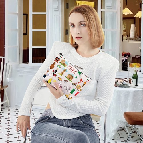 LEVLO Italy Travel Pouch Bag Rome Souvenir Gift Pisa Tower Colosseum Venice Carnival Zipper Pouch Bag Italy Trip Gift (Italy)