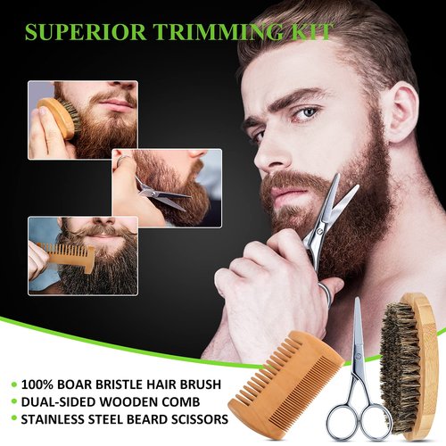 LOKDLAWEN Beard Kit for Men with Beard Wash, Beard Conditioner, Beard Oil, Beard Balm, Brush, Comb, Scissors, Storage Bag, Gifts for Men Dad Husband Boyfriend