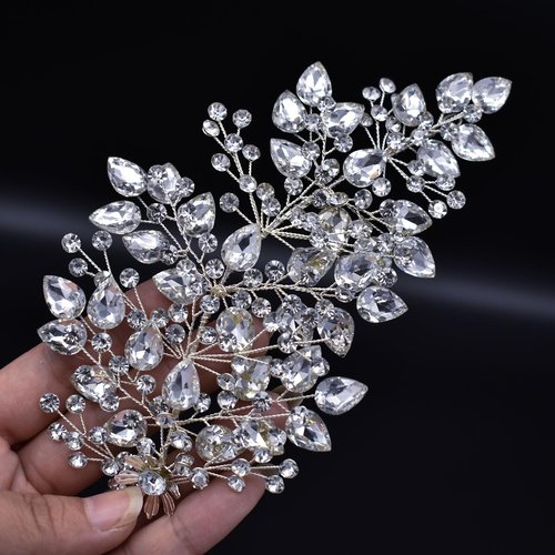 Mpoikba 2 PCS Wedding Headpiece for Bride, Handmade Bridal Hair Accessories, Rhinestone Bride Headband