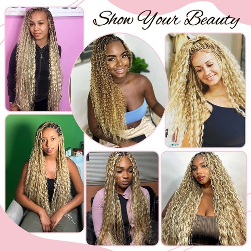 Belaved 27P613 Human Braiding Hair Water Wave for Boho Braids Ombre Strawberry Blonde to Bleach Blonde 613 Bulk Highlight Human Hair Extensions 100g 2 Bundles 100% Curly No Weft Micro 16Inch