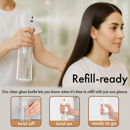 Cotouni Continuous Spray Bottle for Hair Care, Hydrating Skin Care | Plant Mister or Squirt Bottle for Ironing and Cleaning, 10.1 fl oz/300 mL Clear Glass, 9.8"(H) x 2.08"(W)