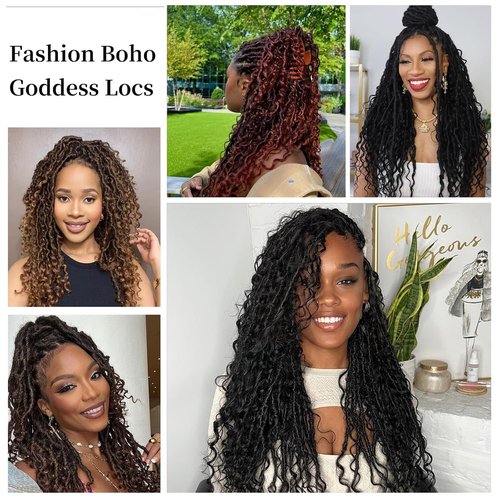 8 Packs Goddess Faux Locs Crochet Hair for Black Women Boho Style Locs River Locs Crochet Hair with Curly Ends 22 Inch (1B)