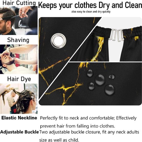 visesunny Gold Vein Black Pattern Barber Cape Anti-Static Hair Cutting Cape with Snap Closure Professional Salon Polyester Beard Shaving Bib Water-Resistant Hairdressing Cape Adjustable Snap