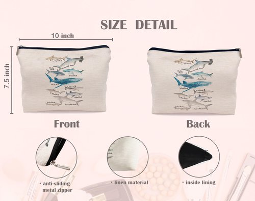 Lacosu Shark Makeup Bag,Shark Stuff,Shark Gifts For Shark Lovers，Marine Life Species Of Sharks Chart Cosmetic Makeup Bag