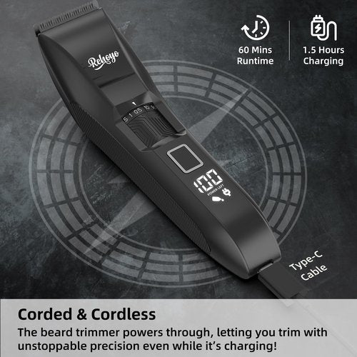 REHOYO Beard Trimmer for Men Adjustable: Professional Cordless Trimmer with 20-Length Dial – Waterproof Hair Clippers w/Stainless Steel Blades for Beard, Mustache & Face Grooming – Gifts for Dad & Him